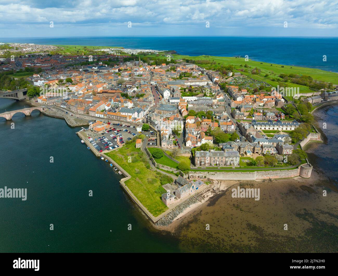 Aerial view of  town centre of Berwick upon Tweed in Northumberland, England, UK Stock Photo