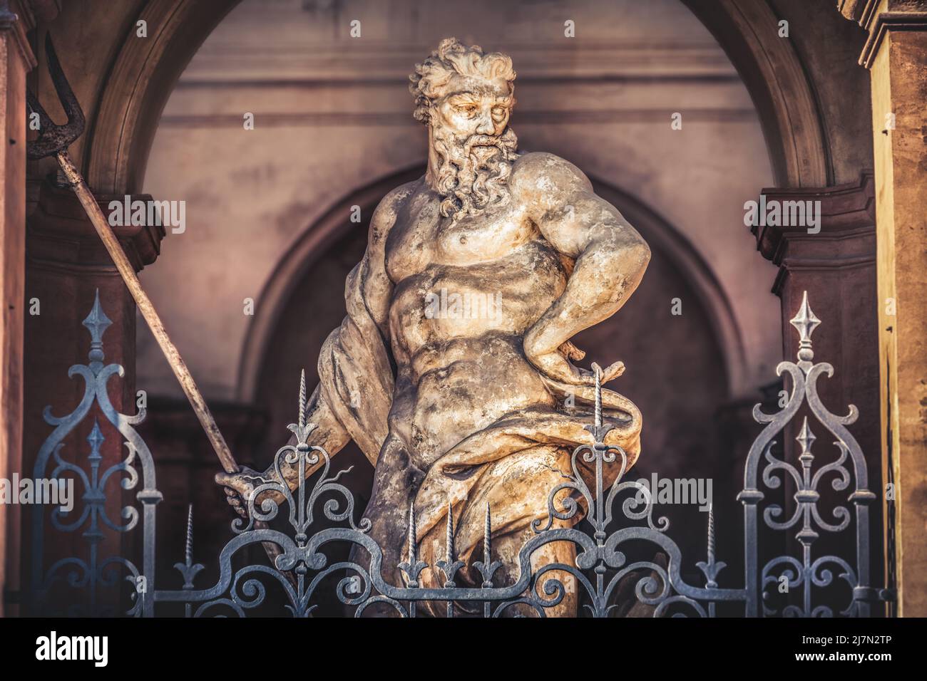 Poseidon statue greek roman god Neptune spendid artwork photo book cover background Stock Photo