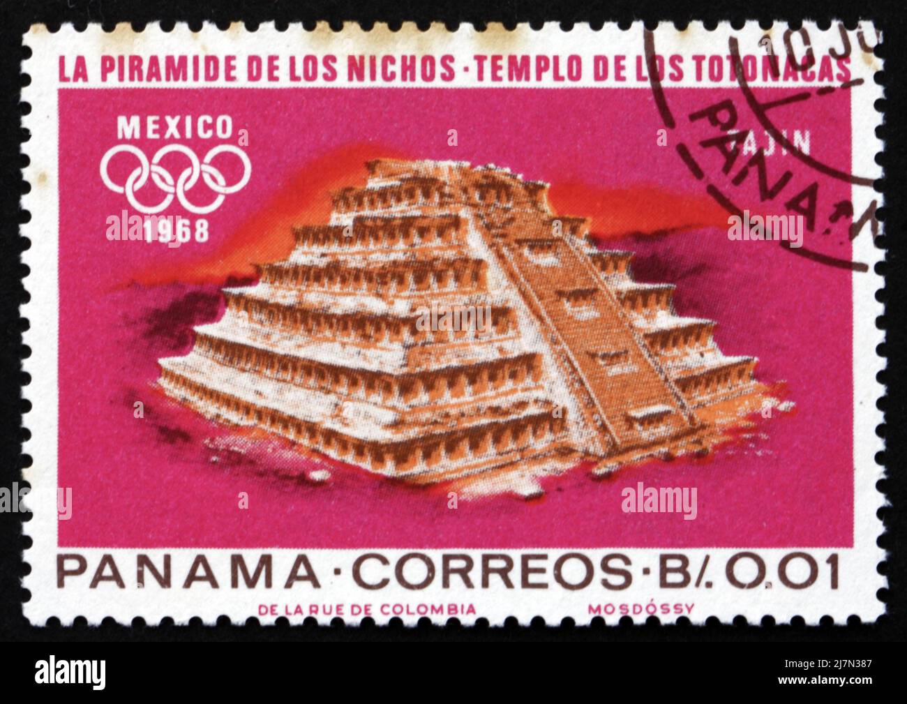 PANAMA - CIRCA 1967: a stamp printed in the Panama shows Indian Ruins at Tajin, Totonac Culture, 1968 Summer Olympics, Mexico City, circa 1967 Stock Photo