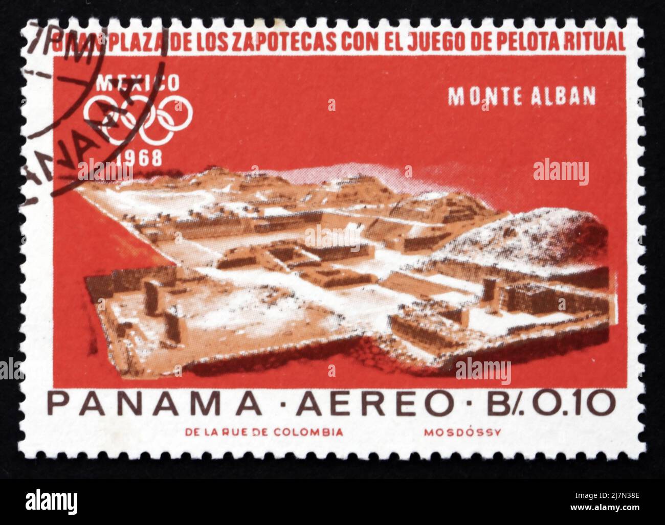 PANAMA - CIRCA 1967: a stamp printed in the Panama shows Indian Ruins at Monte Alban, Zapotec Culture, 1968 Summer Olympics, Mexico City, circa 1967 Stock Photo