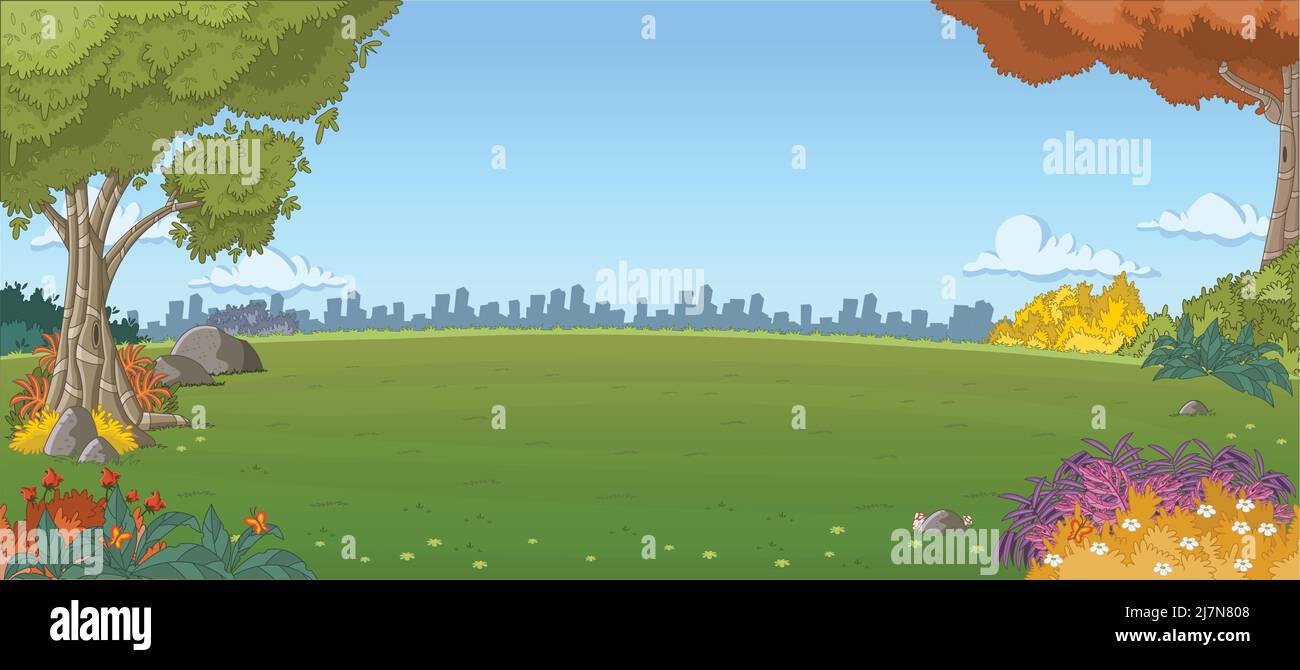 Green forest with grass and trees. Nature landscape Stock Vector Image ...