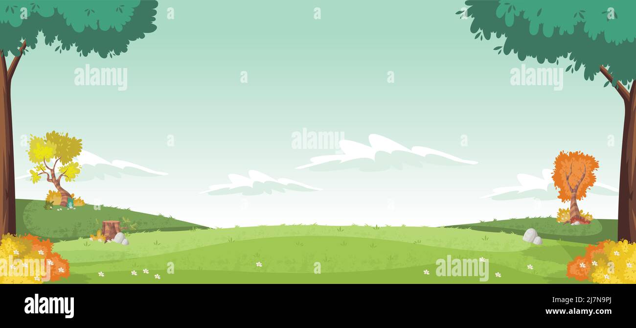 Green park with grass and trees. Nature landscape Stock Vector Image ...
