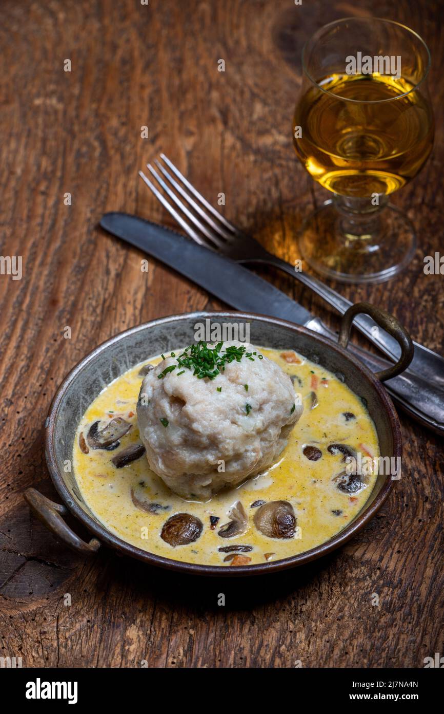 bread dumpling in mushroom sauce Stock Photo