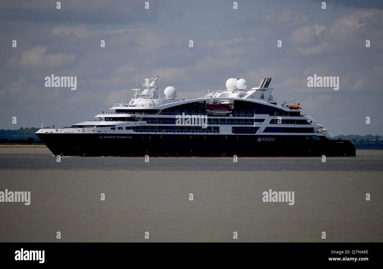 10/05/2022 Gravesend UK Le Dumont D'Urville is an elegant cruise ship operated by the French company Ponant. Le Dumont D'Urville is the fourth Explore Stock Photo