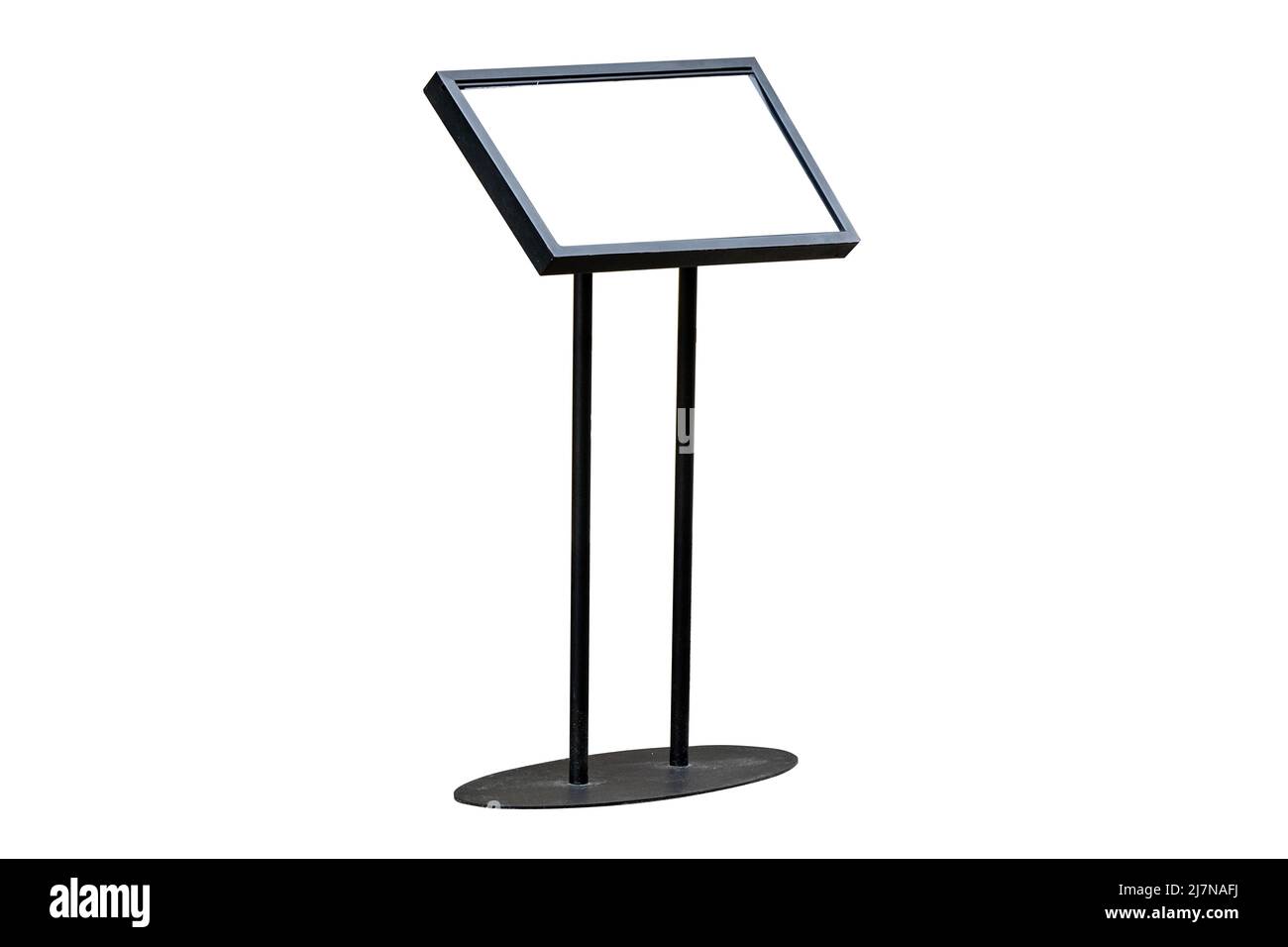Outdoor metal restaurant menu stand with copy space and isolated. Stock Photo