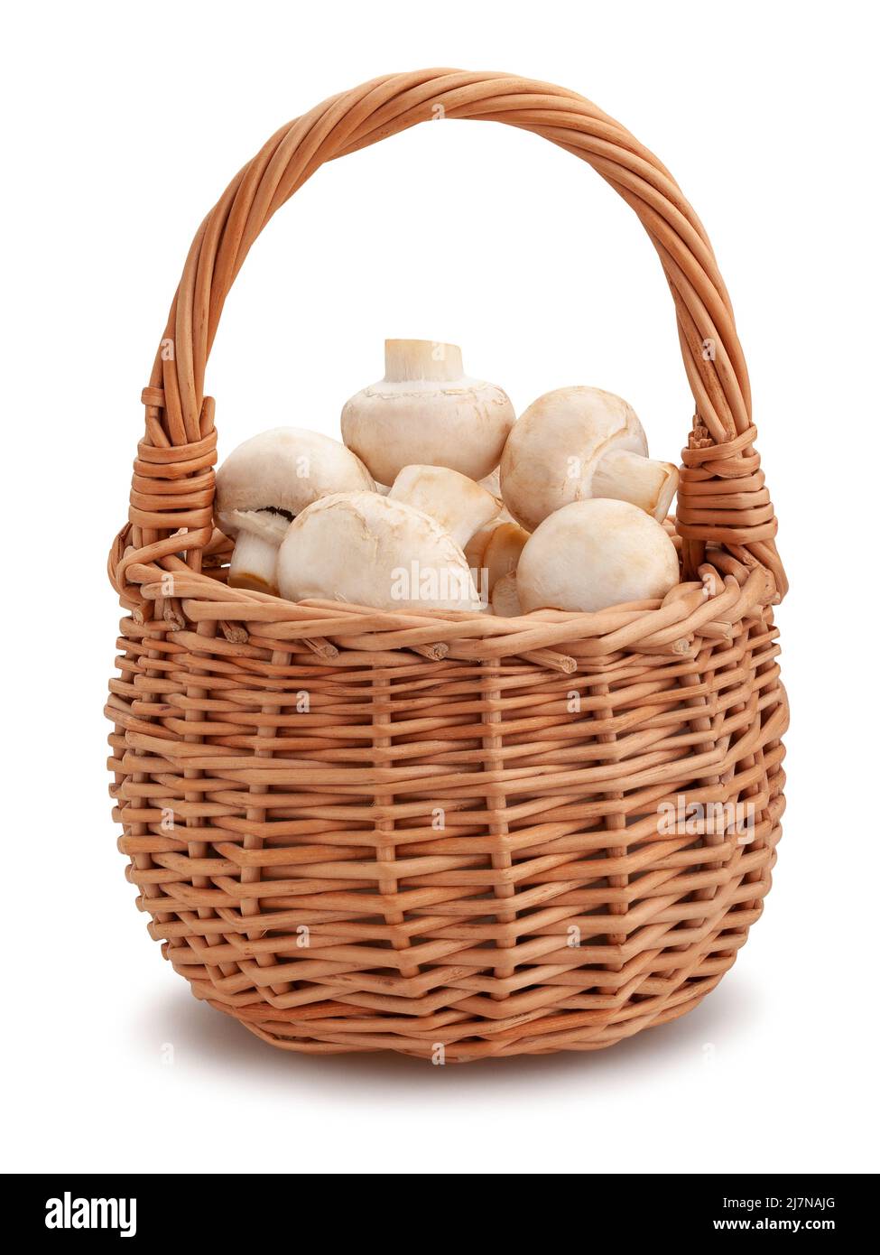 mushroom in basket path isolated on white Stock Photo