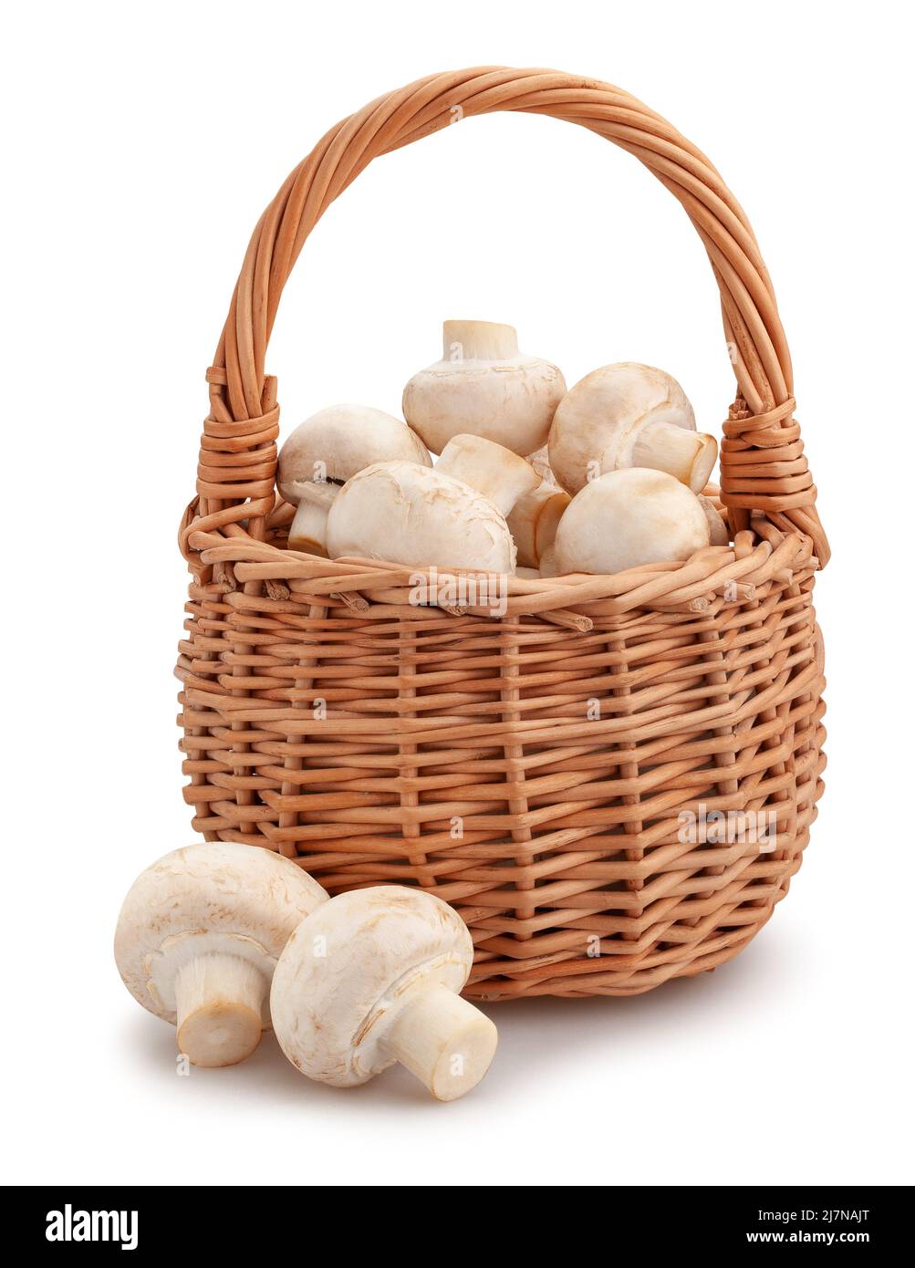 mushroom in basket path isolated on white Stock Photo