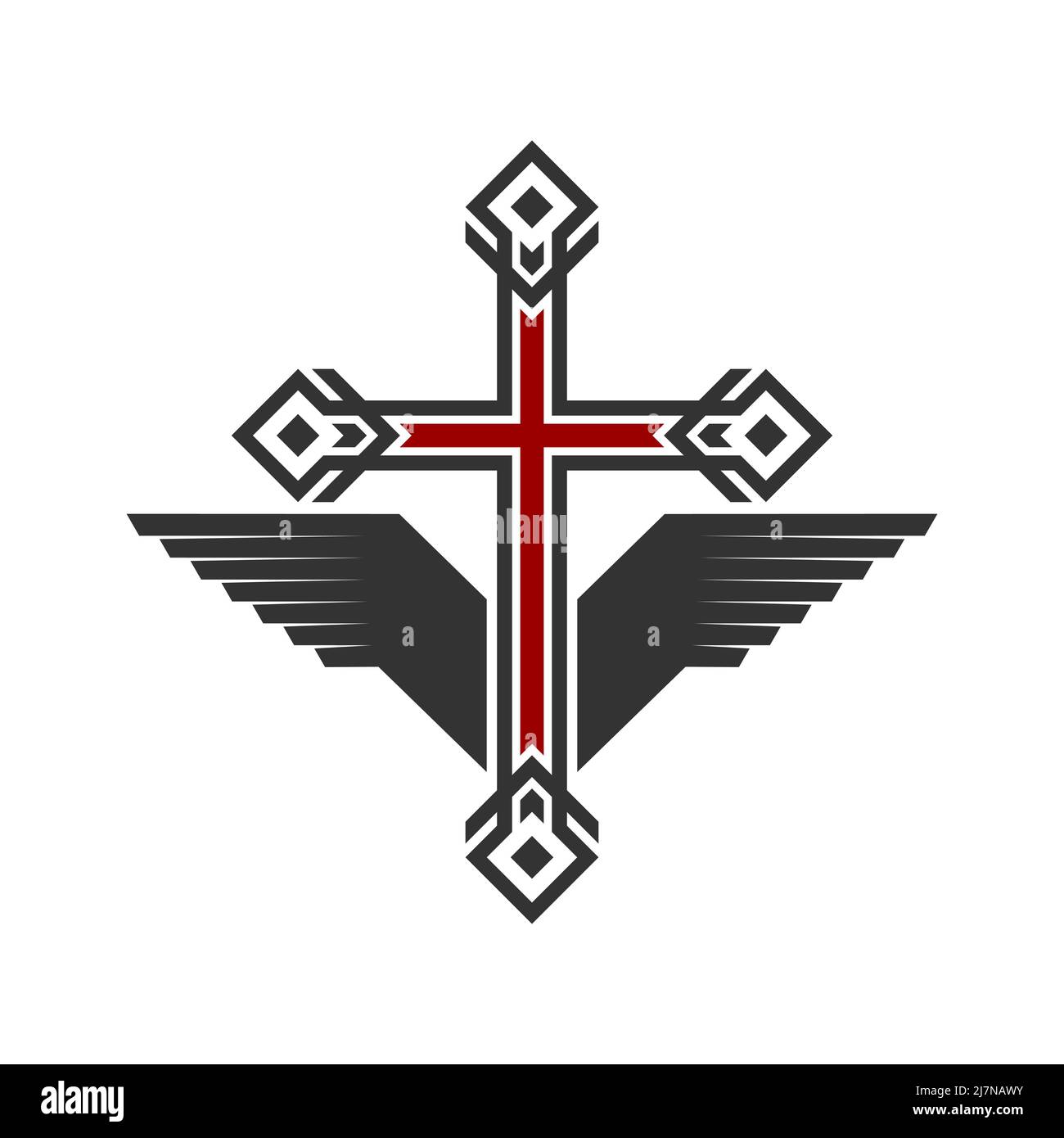 Christian Symbol Vector Logo Cross Of Jesus Christ And Wings A