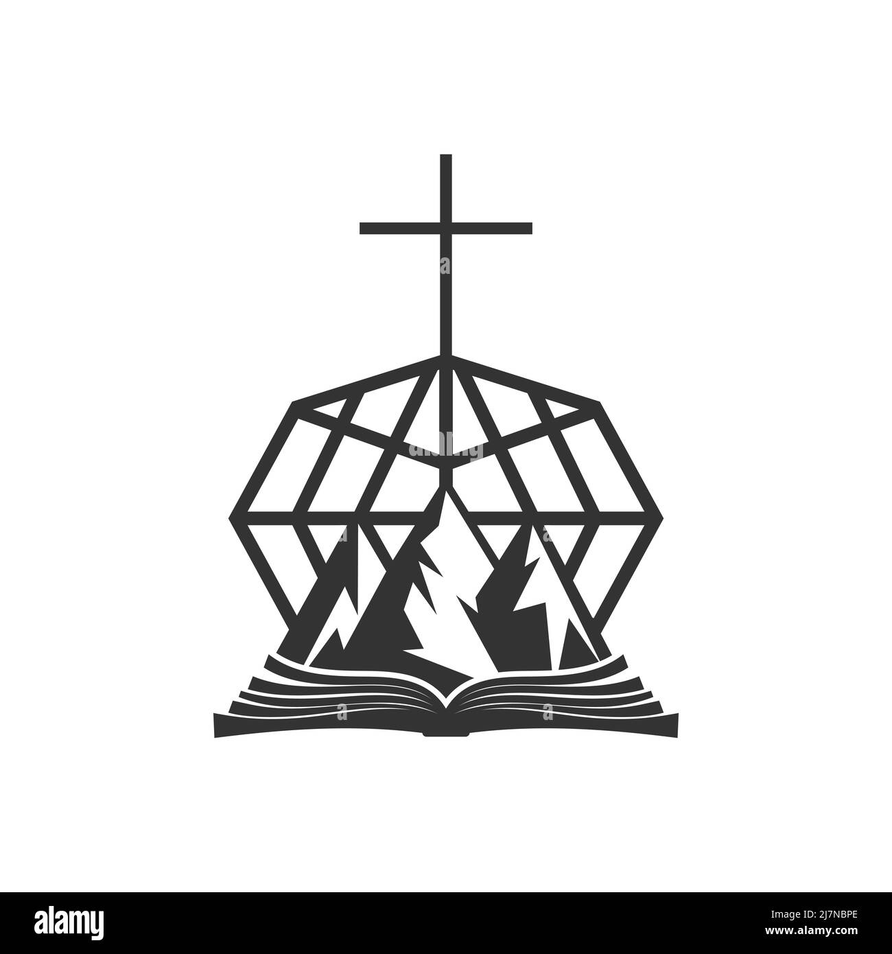 Christian illustration. Church logo. Cross of Jesus Christ Calvary of the world. Stock Vector