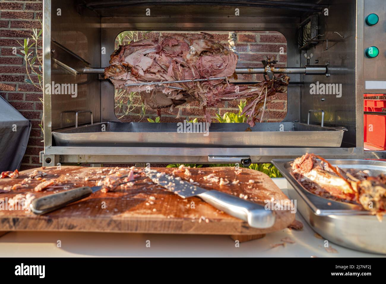 leftover of rotisserie turkey in outdoor cooker Stock Photo Alamy