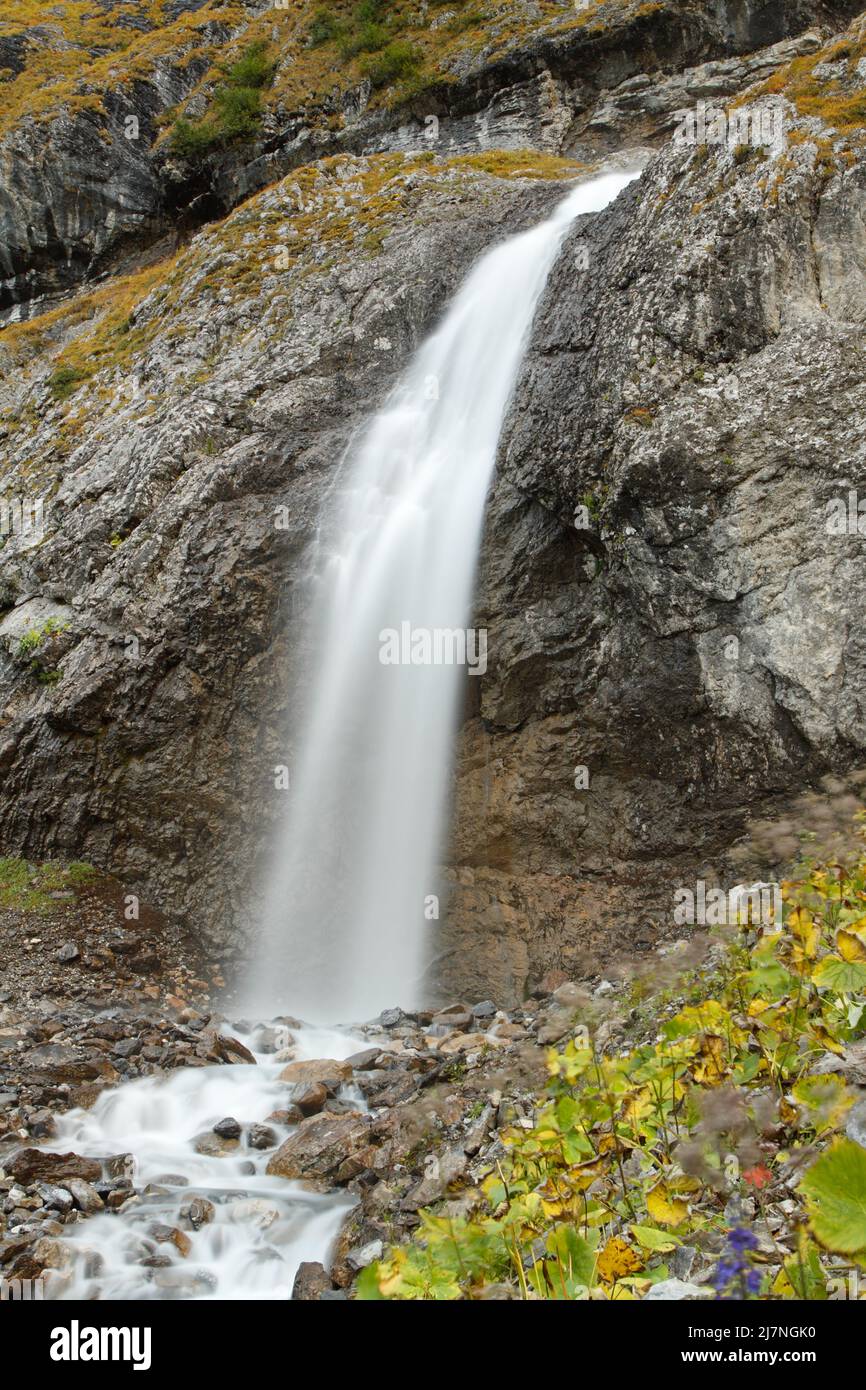 Fallenbacher waterfall below fallenbacher lake in Lechtaler alps, Austria Stock Photo