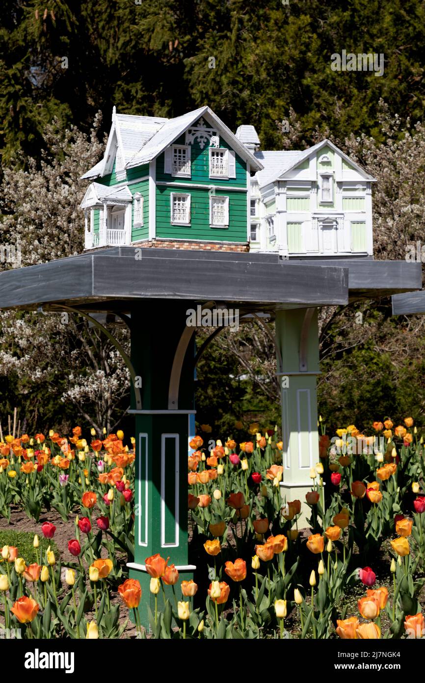 Bird feeders in gardens Floral Showhouse. Niagara Falls Ontario Canada