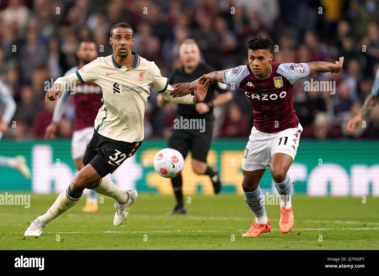 Liverpool's Joel Matip (left) and Aston Villa's Ollie Watkins battle for the ball during the Premier League match at Villa Park, Birmingham. Picture date: Tuesday May 10, 2022. Stock Photo