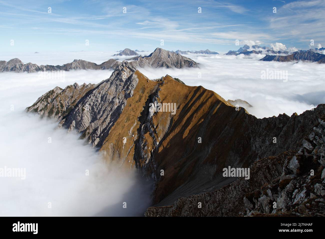 Above the clouds. View to the Lechtaler Alps. Stock Photo