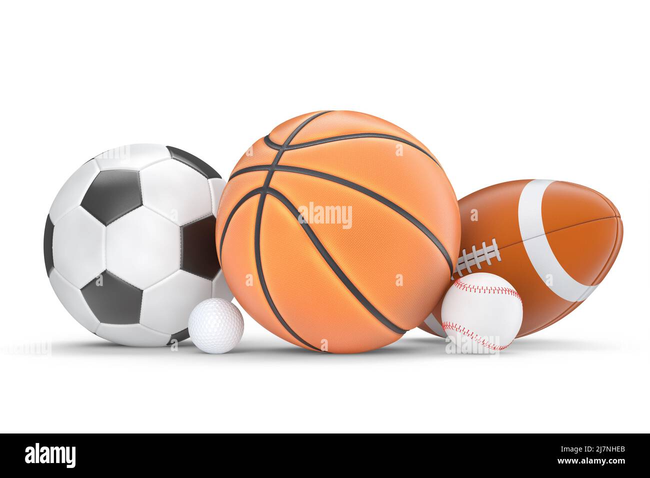 Set of ball like basketball, american football and golf isolated on white  background. 3d rendering of sport accessories for team playing games Stock  Photo - Alamy