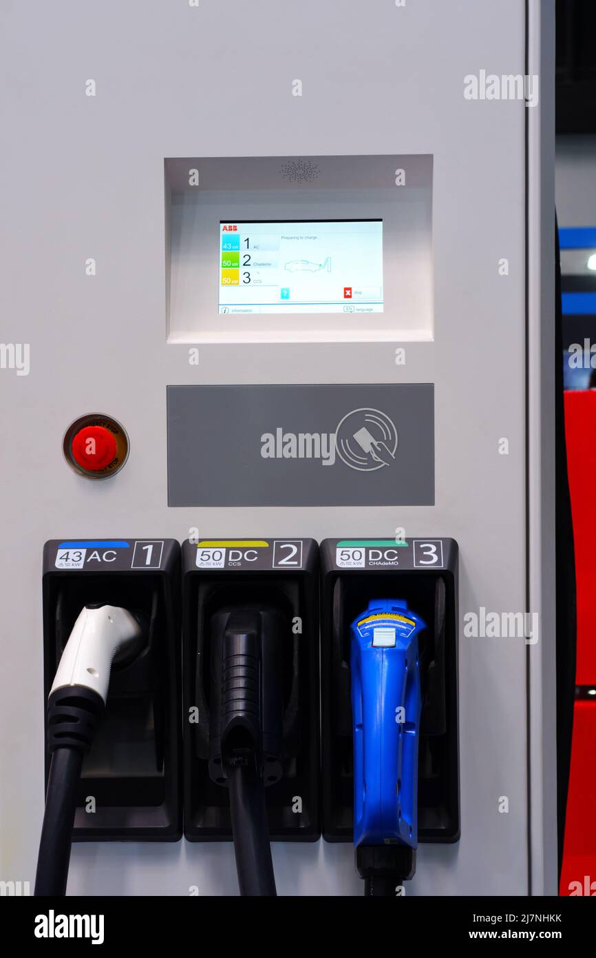 EV charging station with three charging units indoor Stock Photo Alamy