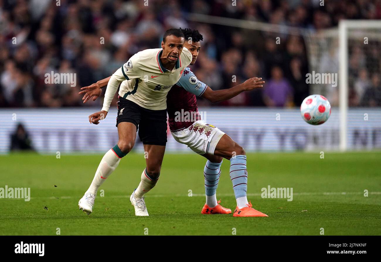 Liverpool's Joel Matip (left) and Aston Villa's Ollie Watkins battle for the ball during the Premier League match at Villa Park, Birmingham. Picture date: Tuesday May 10, 2022. Stock Photo