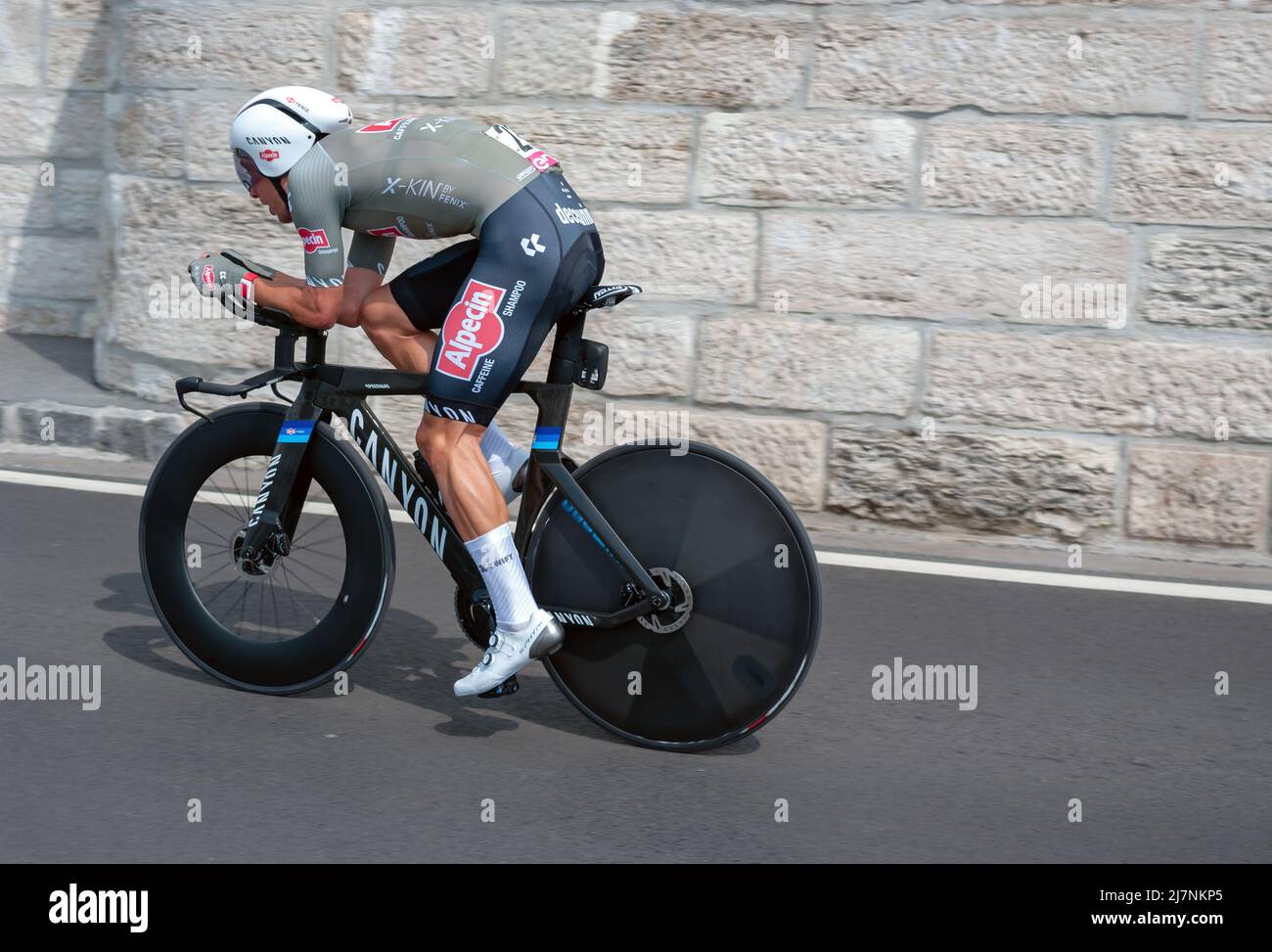 BUDAPEST, HUNGARY - MAY 07, 2022: Pro cyclist Dries De Bondt ALPECIN-FENIX, Giro D'Italia Stage 2 Time trial - cycling competition on May 07, 2022 in Stock Photo
