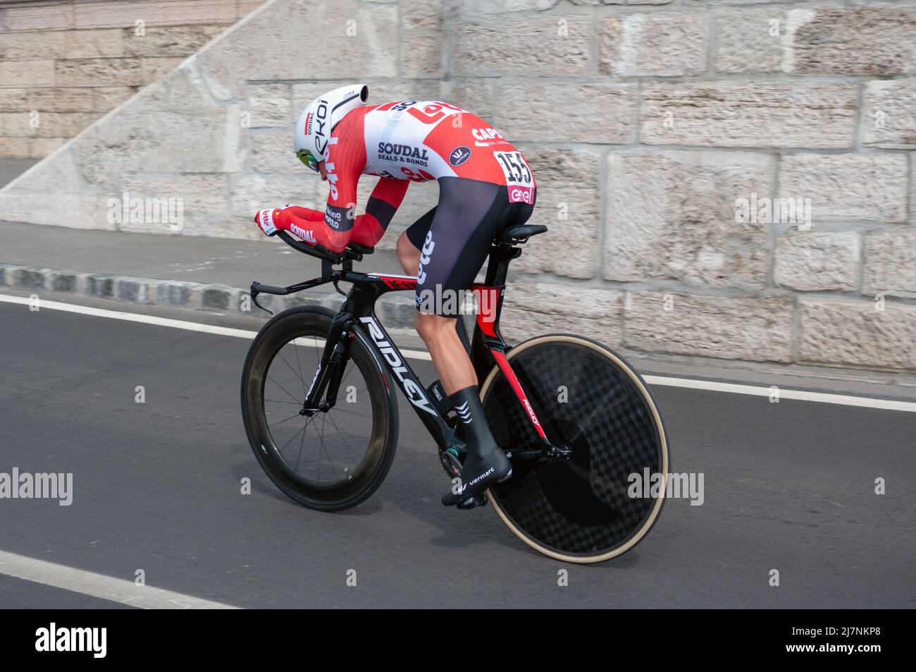 BUDAPEST, HUNGARY - MAY 07, 2022: Pro cyclist Sylvain Moniquet LOTTO SOUDAL, Giro D'Italia Stage 2 Time trial - cycling competition on May 07, 2022 in Stock Photo