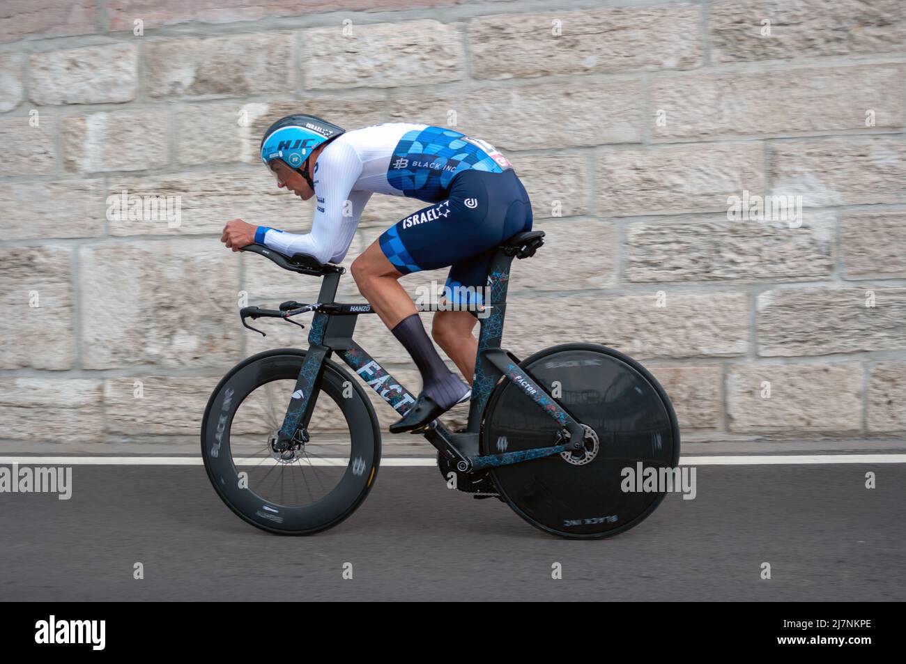 BUDAPEST, HUNGARY - MAY 07, 2022: Pro cyclist Reto Hollenstein ISRAEL - PREMIER TECH, Giro D'Italia Stage 2 Time trial - cycling competition on May 07 Stock Photo