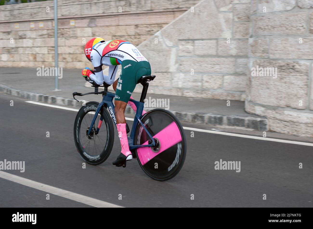 BUDAPEST, HUNGARY - MAY 07, 2022: Pro cyclist  Merhawi Kudus Ghebremedhin EF EDUCATION - EASYPOST, Giro D'Italia Stage 2 Time trial - cycling competit Stock Photo