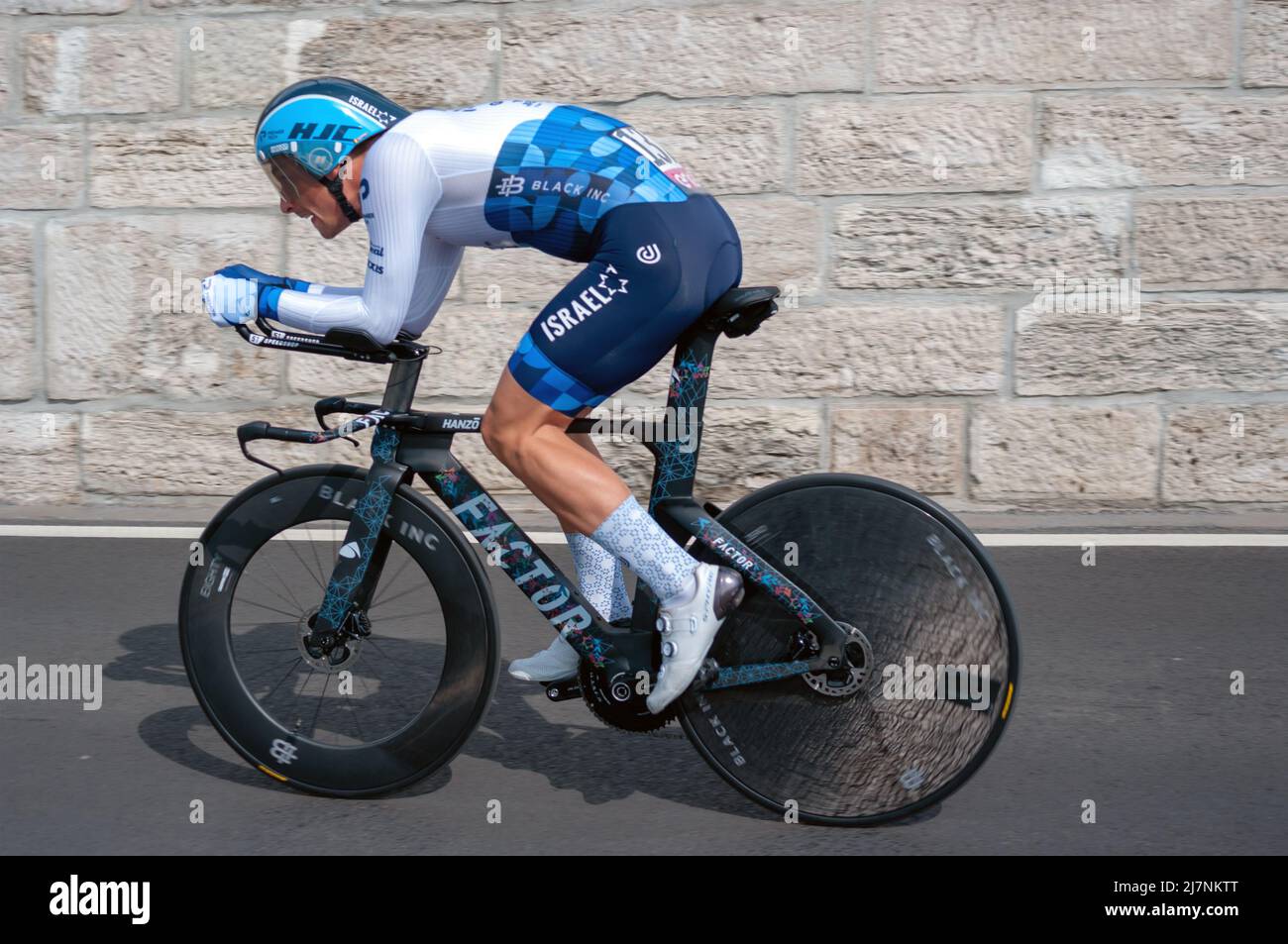 BUDAPEST, HUNGARY - MAY 07, 2022: Pro cyclist Jenthe Biermans ISRAEL - PREMIER TECH, Giro D'Italia Stage 2 Time trial - cycling competition on May 07, Stock Photo