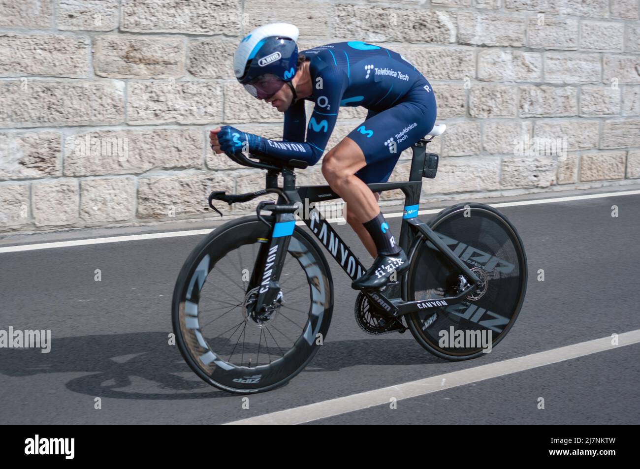 BUDAPEST, HUNGARY - MAY 07, 2022: Pro cyclist Antonio Pedrero MOVISTAR TEAM, Giro D'Italia Stage 2 Time trial - cycling competition on May 07, 2022 in Stock Photo