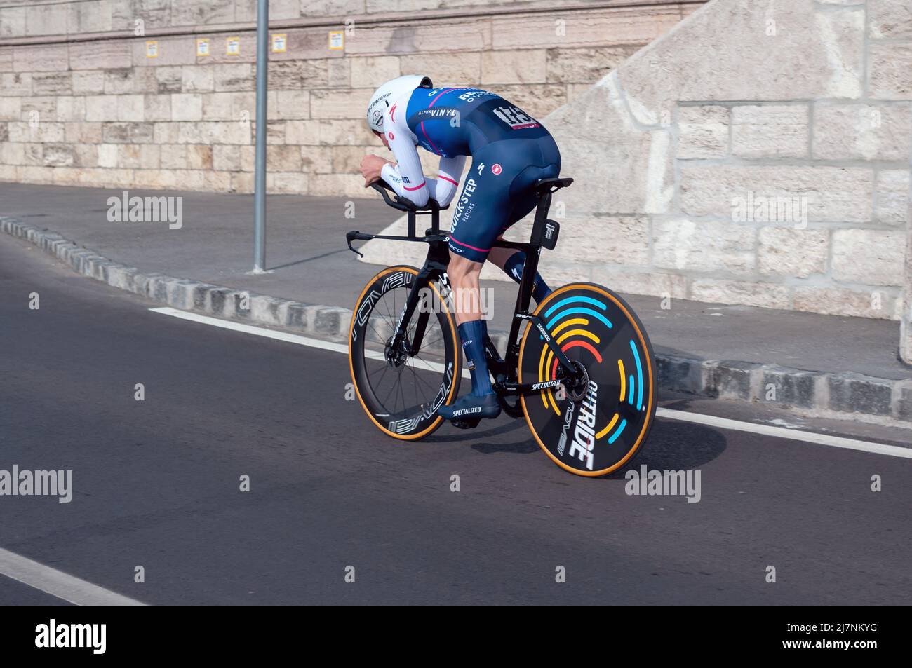 BUDAPEST, HUNGARY - MAY 0-     7, 2022: Pro cyclist Mauro Schmid QUICK-STEP ALPHA VINYL TEAM Giro D'Italia Stage 2 Time trial - cycling competition on Stock Photo