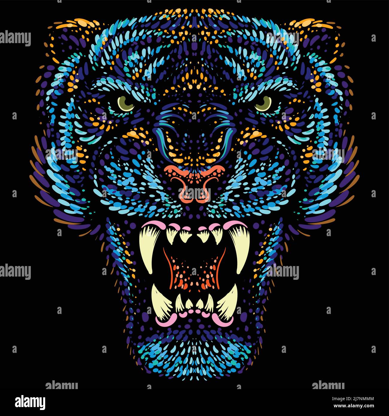 The Vector logo tiger for tattoo or T-shirt design or outwear. Hunting  style big cat print on black background. This hand drawing is for black  fabric Stock Vector Image \u0026 Art -, image size:1300x1390