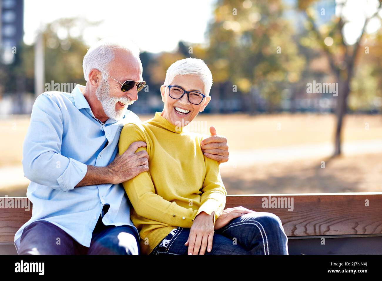 senior couple happy elderly love together smiling cheerful gray hair active lifestyle mature Stock Photo