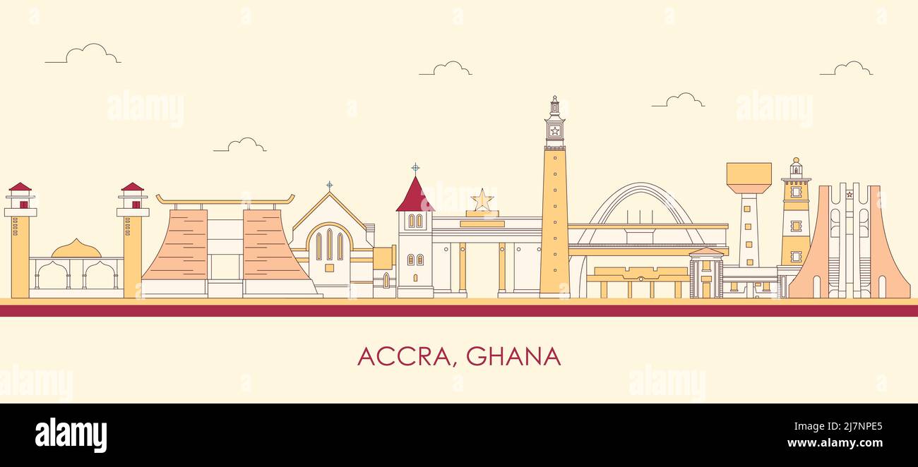 Cartoon Skyline panorama of city of Accra, Ghana - vector illustration Stock Vector