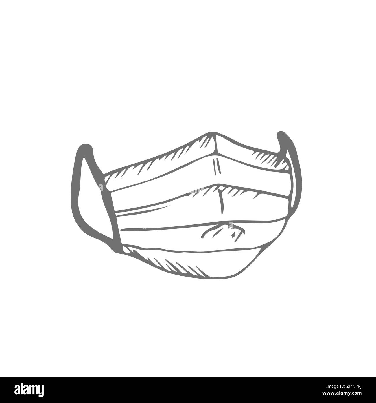 Surgical mask, hand drawn vector doodle illustration of a face mask used by people against COVID-19. Stock Vector