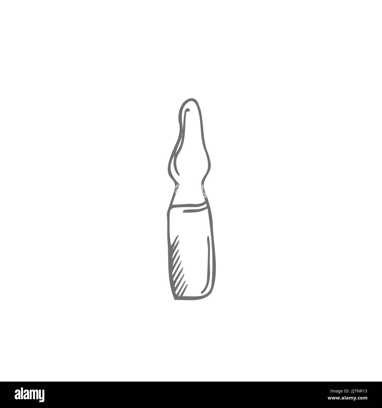 Sketch illustration of medicine ampoule. Drugstore product. Black outline doodle of medical bottle. Isolated drawing on white Stock Vector