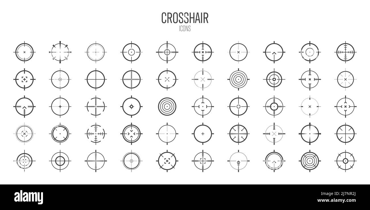 Crosshair, gun sight vector icons. Bullseye, black target or aim symbol