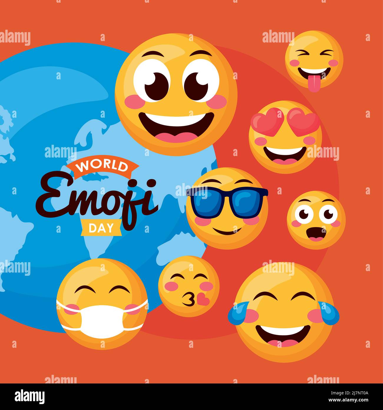 world emoji day card with earth Stock Vector