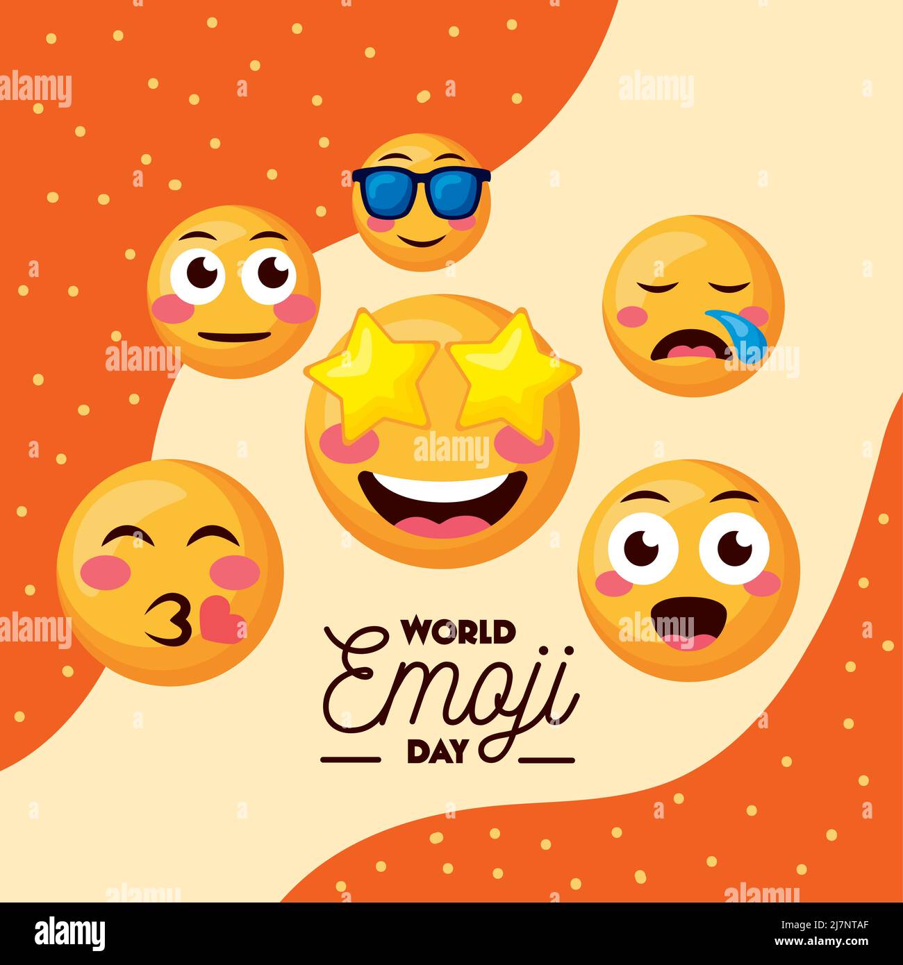 world emoji day lettering poster with faces Stock Vector