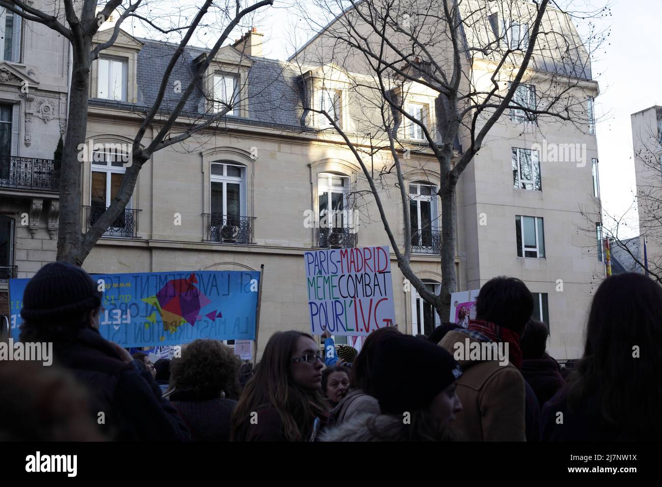 Paris : Manifestation contre le projet de loi anti-avortement en Espagne 01er février 2014. Stock Photo