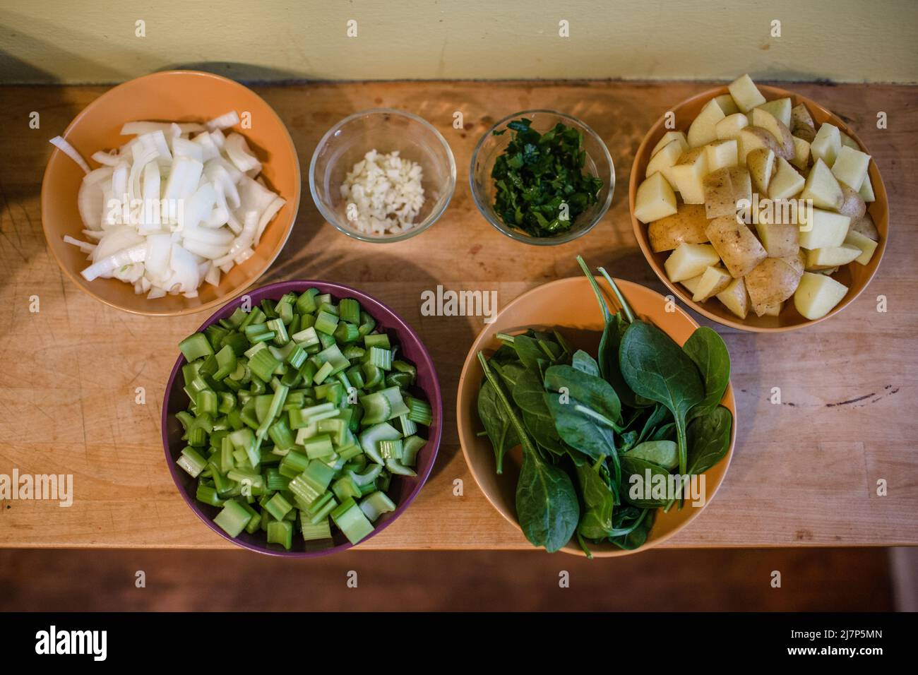 Overhead View of Chopped Vegetables on Counter in Kitchen in San Diego ...