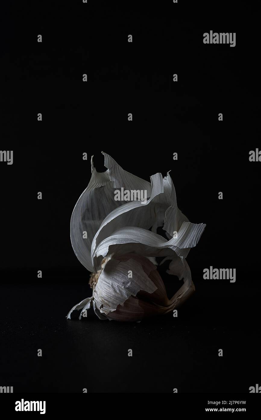 bulb of garlic with cloves on dark table Stock Photo - Alamy