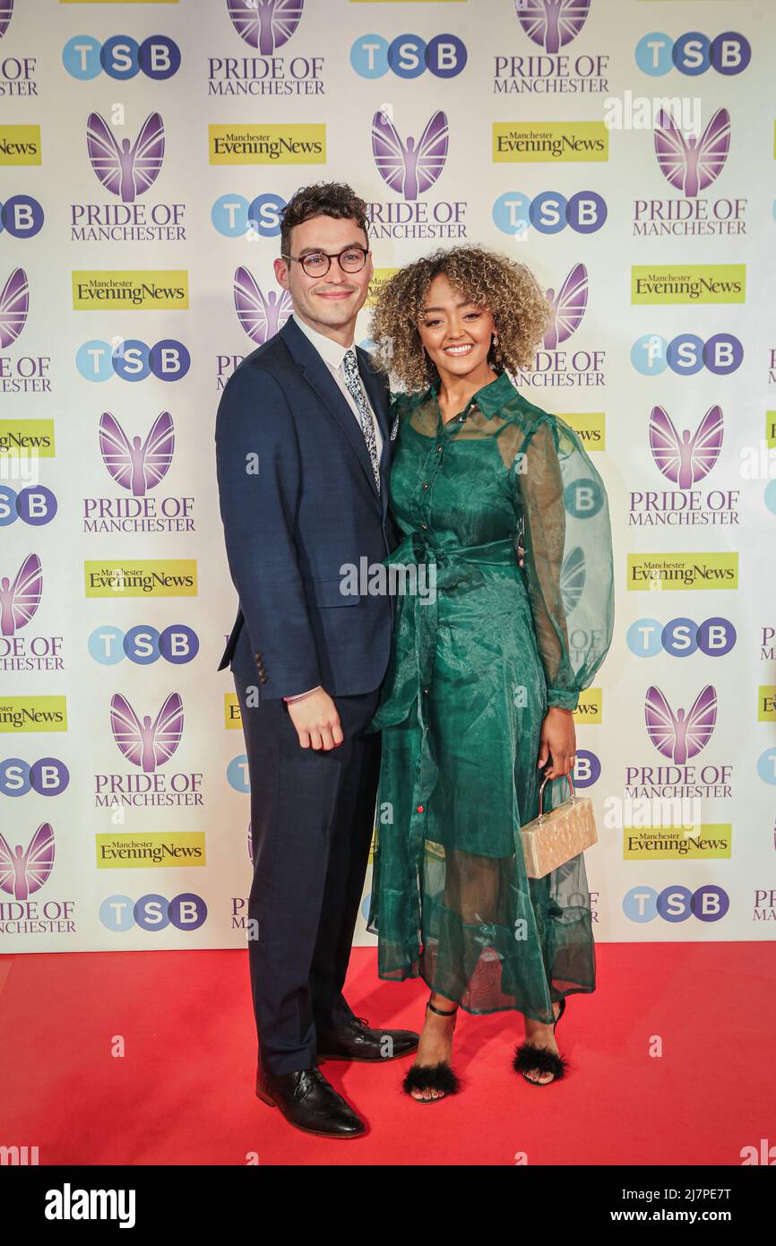 Alexandra Mardell (L) and Joe Parker (R) attend the MEN Pride of