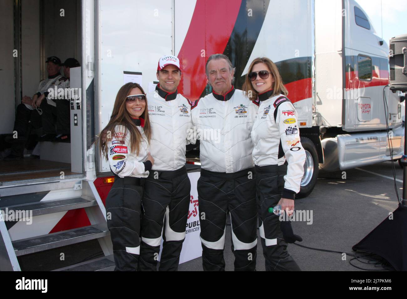 LOS ANGELES - APR 1: Vanessa Marcel, Colin Egglesfield, Eric Braeden