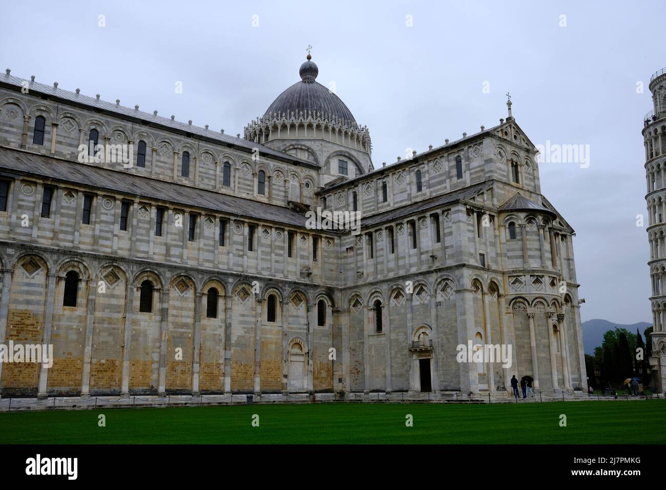 Visiting the Piazza dei Miracoli in Pisa, Italy on a cloudy day Stock Photo