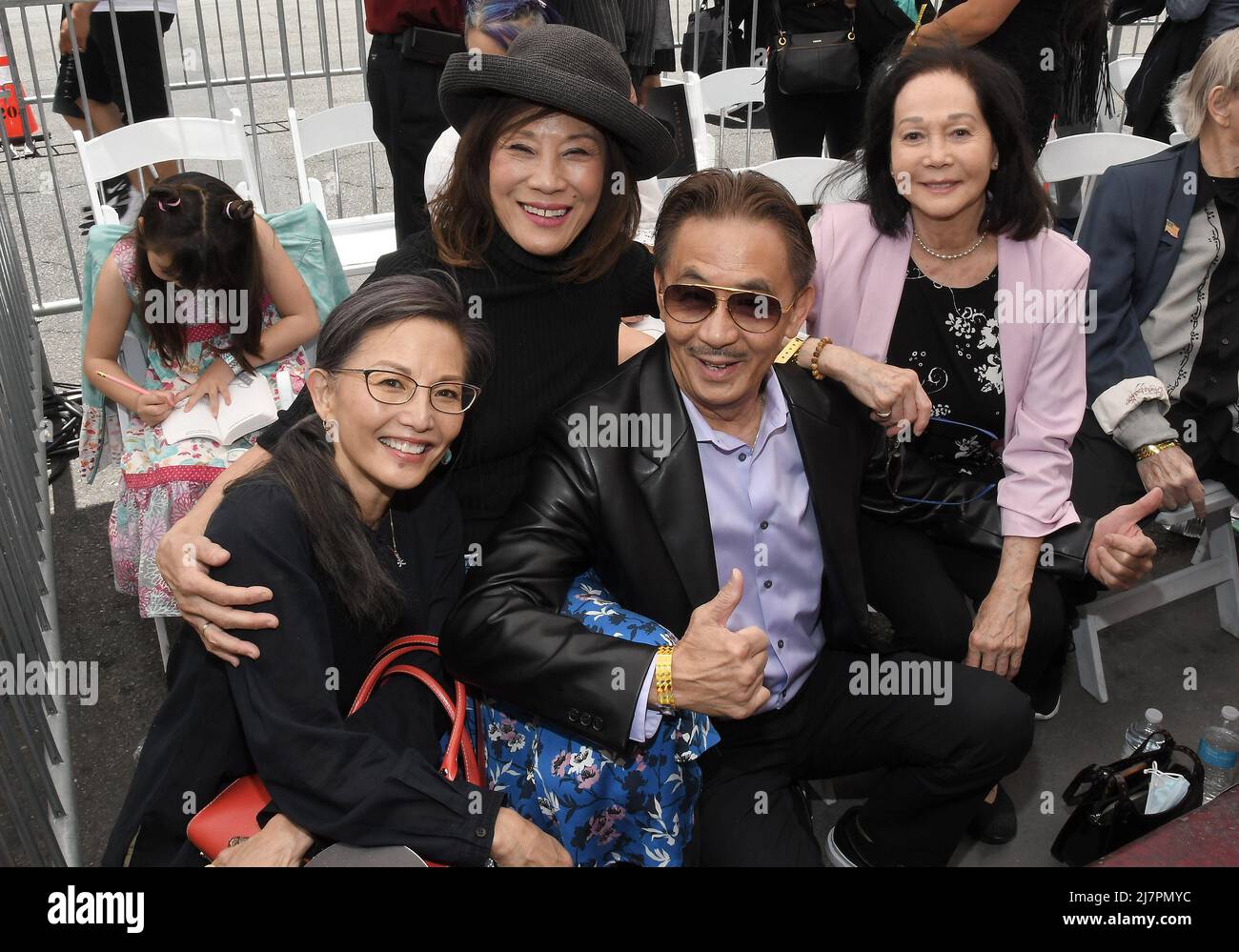 Los Angeles, USA. 10th May, 2022. (L-R) Tamlyn Tomita, Janet Yang, George Cheung and Nancy Kwan at the James Hong Star On The Hollywood Walk Of Fame Ceremony held in front of Madame Tussauds Hollywood in Hollywood, CA on Tuesday, ?May 10, 2022. (Photo By Sthanlee B. Mirador/Sipa USA) Credit: Sipa USA/Alamy Live News Stock Photo