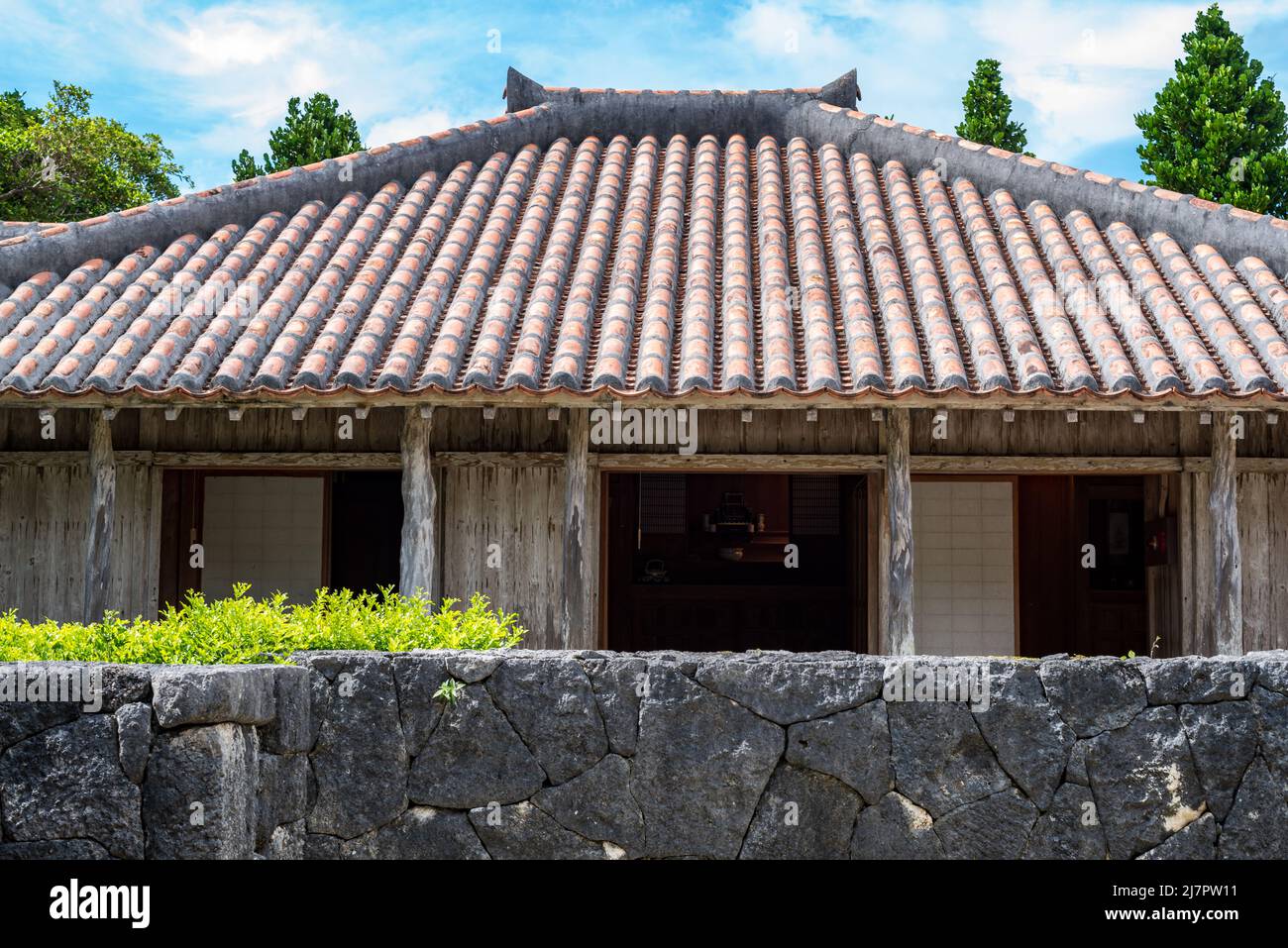 Traditional Okinawan House in Ocean Expo Park in Okinawa Stock Photo