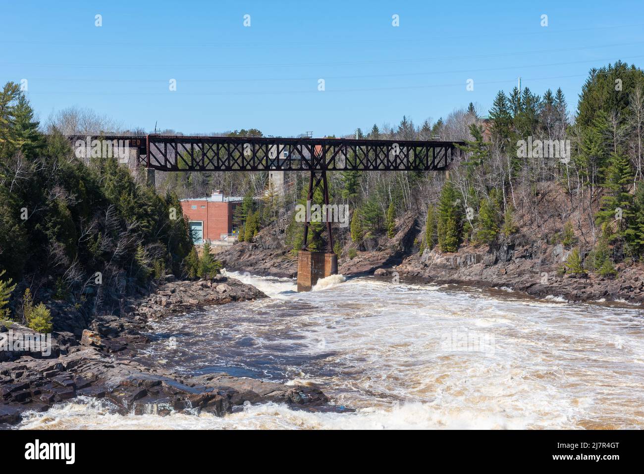 The St Maurice river at the Shawinigan devil’s hole during the spring, Quebec, Canada Stock Photo