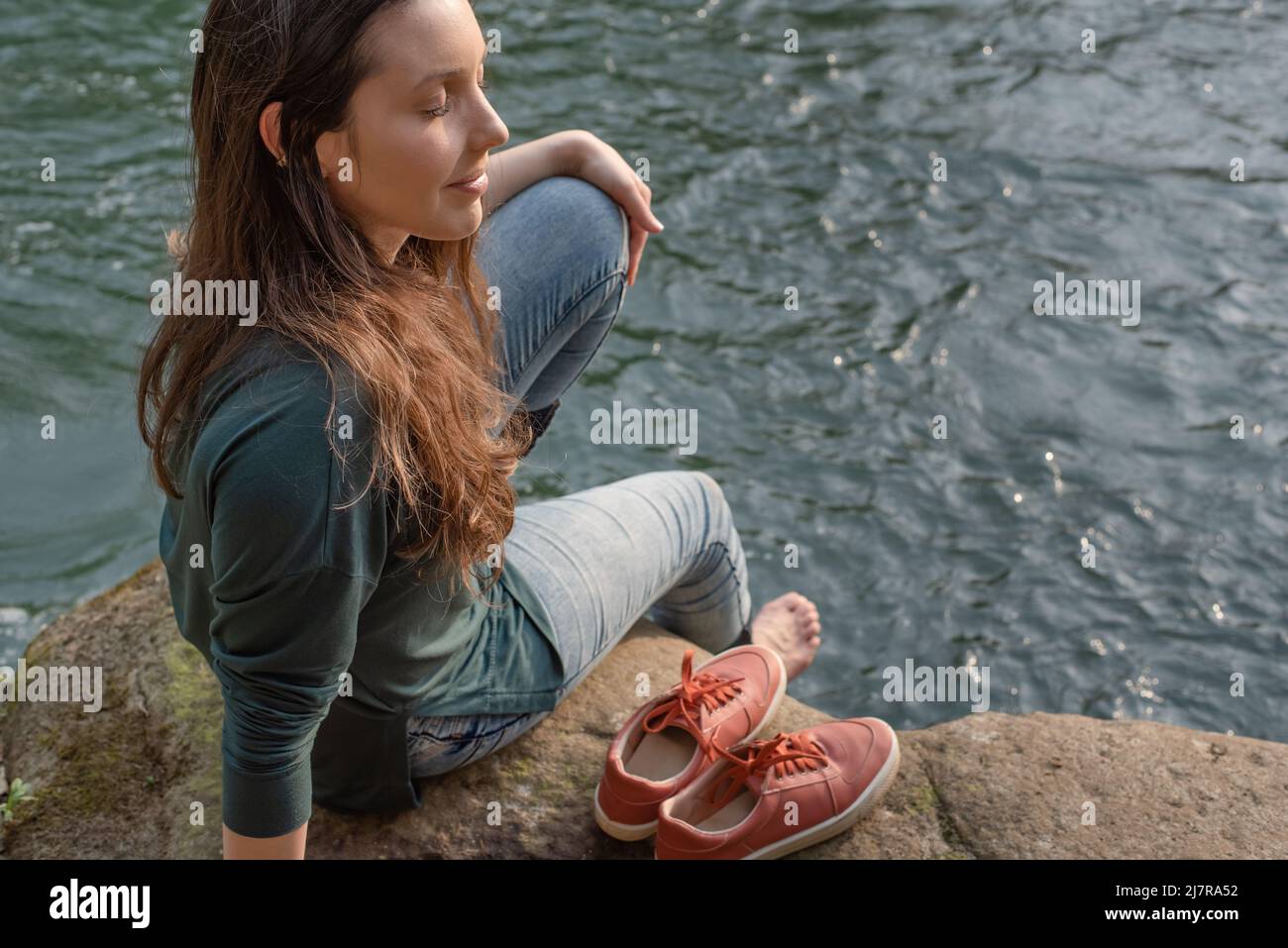 Woman relaxing nature eyes closed hi-res stock photography and images ...