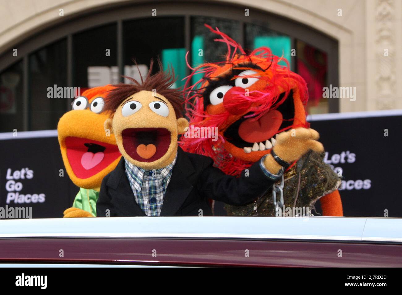 LOS ANGELES - MAR 11:  Fozzie, Walter, Animal at the 'Muppets Most Wanted' - Los Angeles Premiere at the El Capitan Theater on March 11, 2014 in Los Angeles, CA Stock Photo