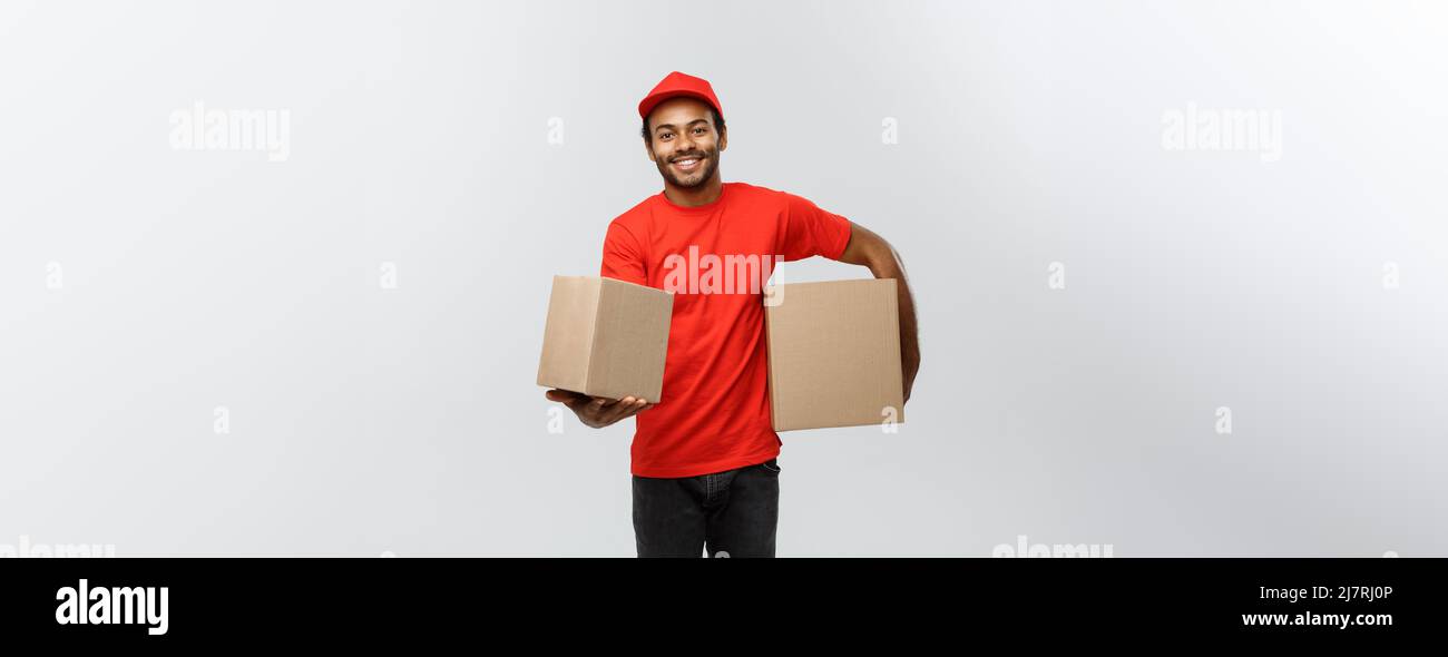 Delivery Concept Portrait of Happy African American delivery man in