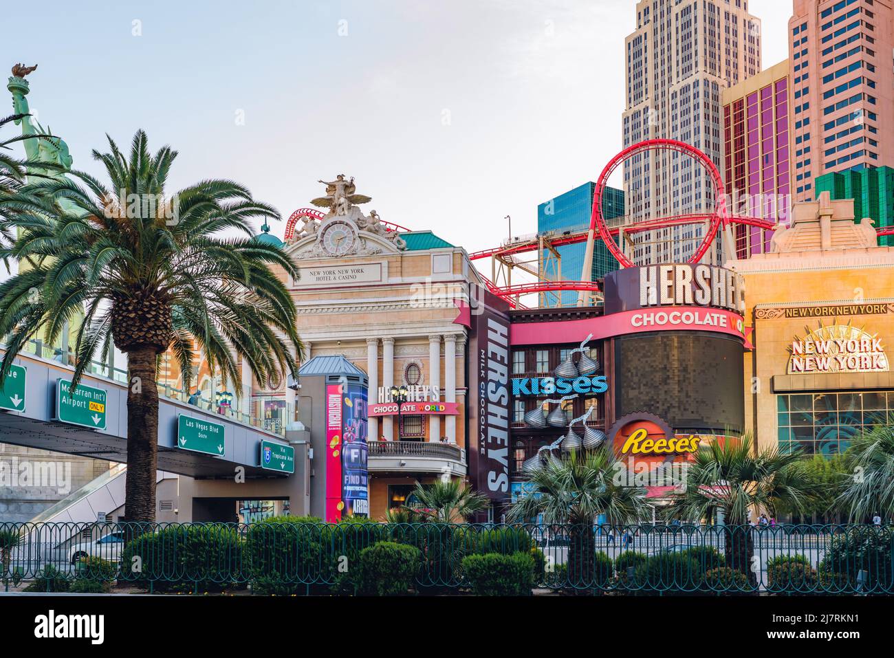 Las Vegas, Nevada, USA - May 4, 2022.  New York-New York Hotel and Casino in the center of Las Vegas Strip. Architecture, people, street view Stock Photo