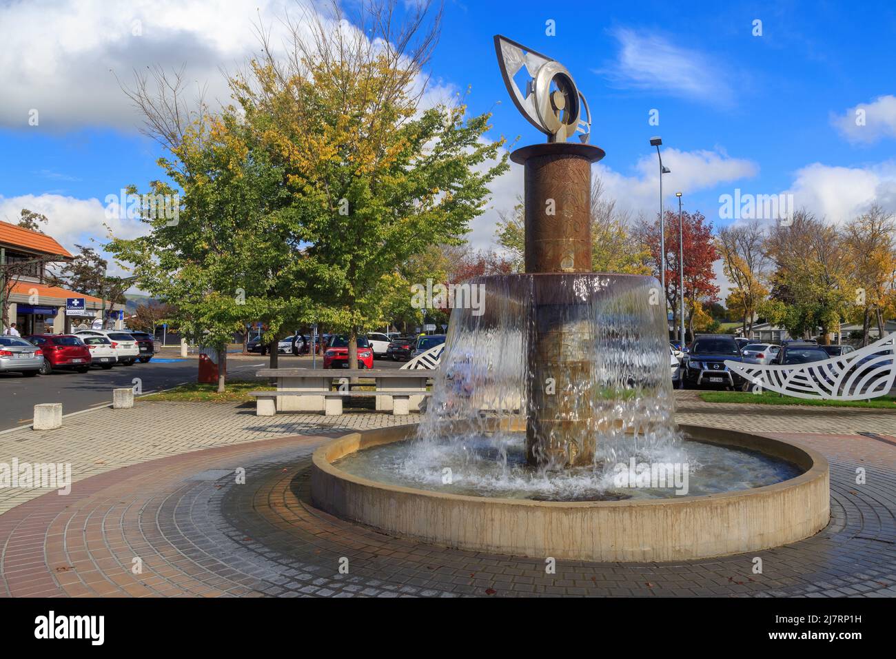 A fountain in the center of Havelock North, a village just to the south of Hastings, Hawke's Bay, New Zealand Stock Photo
